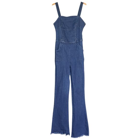 Guess Women Demin Frayed Flare Leg Bib Overalls 10 Farm 70s Y2K Style Western - Picture 4 of 15